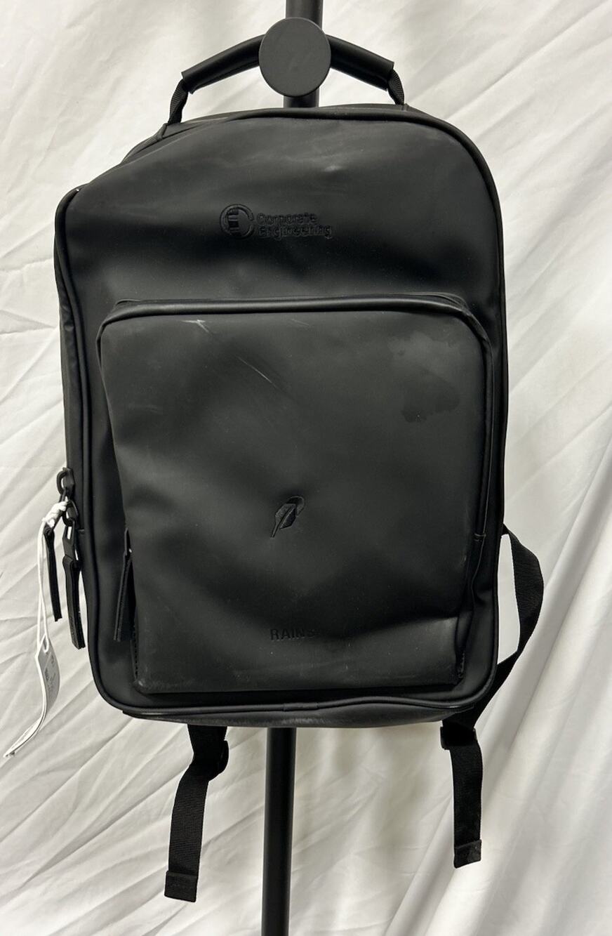 Rains Book Daypack W/ Corporate Engineering Embroidery- Black - New With Defects
